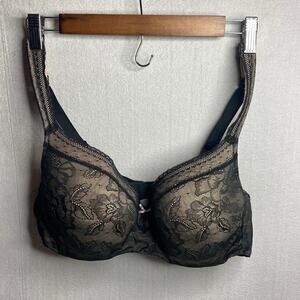 Cacique A/O LL BAL Modern Lace Black and Nude Bra Size 38D